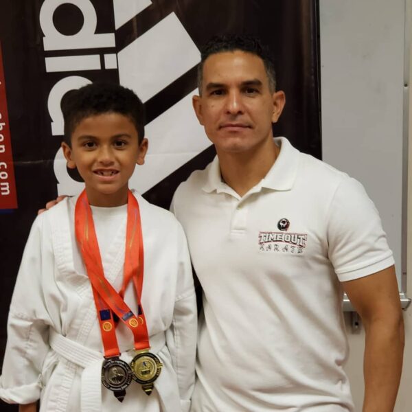 Noah... participated for the first time in #kata and #kumite taking home a gold and silver medal in his category and age group , not too shabby for a 2 1-2 beginer student of #timeoutkarate @timeoutkarat